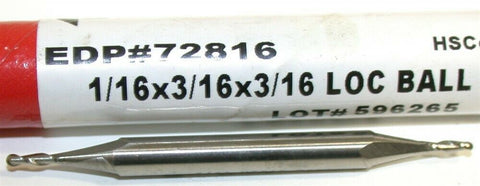 Brubaker 1/16" Diameter 3/16" Shank 2 Flute HSS Ball Double End Mill 72616 New