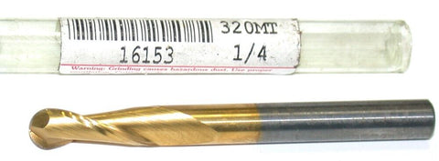 Garr Tool 2-Flute 1/4" Dia TiN Coated Carbide Spiral Flute Ball End Mill 16153