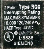 Siemens BQ2B030 2 Pole Circuit Breaker 30A 120/240V 60HZ Bolt-On Mount