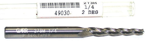 Garr Tool 3-Flute Carbide 1/8" 2° Taper End Mill 1" Spiral Cut 1/4" Shank 49030