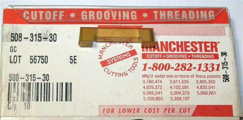 Lot of 10 New Manchester Grooving Carbide Inserts 508-315-30