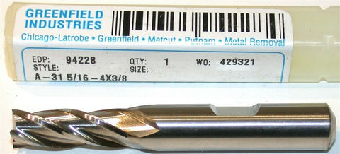 Up to 2 New Greenfield Putnam 5/16 Diameter 3/8 Shank 4 Flute HSS End Mill 94228