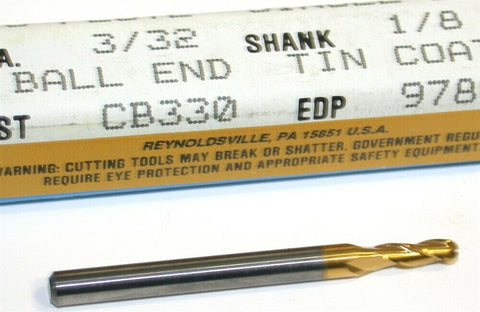 Up to 2 New Niagara Carbide 3/32" Diameter 3 Flute TiN Coat Ball End Mills 97805