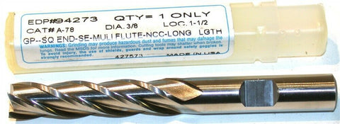 Greenfield Putnam 3/8" Diameter 3/8" Shank X Long 4 Flute HSS End Mill 94273 New