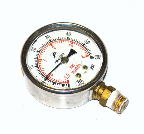PRECISION -1-0 BAR 0-4 100X KPA (-30)-0" HG 0-60 PSI GAUGE 1/4" NPT BOTTOM MOUNT