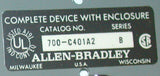ALLEN BRADLEY ENCLOSURE AND RELAY 10 AMP  700-C400A2   700-C401A2