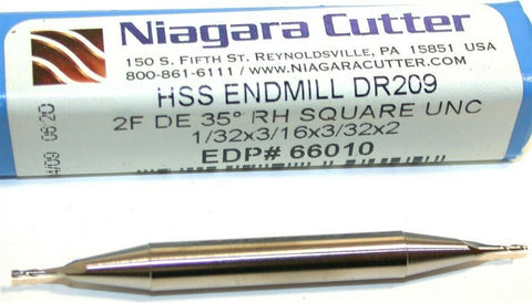 Up to 2 New Niagara 1/32" diameter Double End 2 Flute HSS End Mill 66010