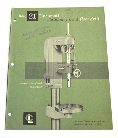 CINCINNATI D-142 STATIONARY HEAD FLOOR DRILL DRILL 21" BROCHURE