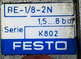 Festo RE-1/8-2N Pressure Switch 12-250VAC 8 Bar 0-60 Degrees C; Compressed Air