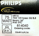 Philips 814040 Long Life Halogen MR16 Bulb 75 Watts 12 Volts (2 Available)