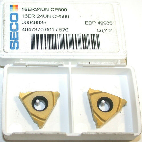 Lot of 2 New Seco Indexable Tin Coat Carbide Threading Inserts 16ER24UN CP500