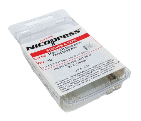 Genuine Nicopress 168-1-VB Stainless Oval Sleeve For 1/32" 3x7 Cable - Box of 10