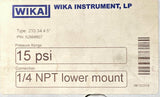 Wika 52888607 4.5" Liquid Filled XSEL Pressure Gauge 15 PSI 1/4" NPT Lower Mount