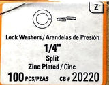 Crown Bolt 20220 Lock Washers 1/4" Split 100PCS Zinc Plated