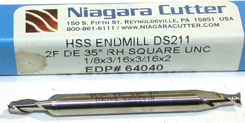 Niagara 1/8" diameter Double End 2 Flute HSS End Mill 64040 New