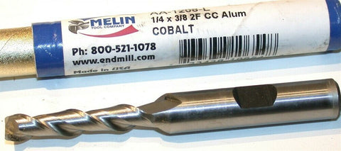 Up to 3 New Melin 1/4" Diameter 3/8" Shank 2 Flute Cobalt End Mill AA-1208-L