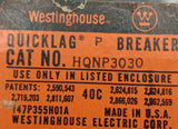 Westinghouse HQNP3030 3 Pole Circuit Breaker 30A 240VAC