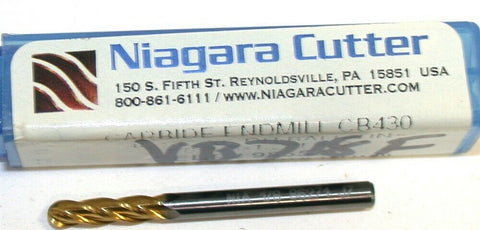 Niagara Carbide 1/8" Diameter 1/8" Shank 4 Flute TiN Coat Ball End Mill New