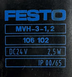 Festo MVH-5-1/8 114900 Solenoid Valve 145 PSI w/ Coil MVH-3-1,2 106102 24 VDC