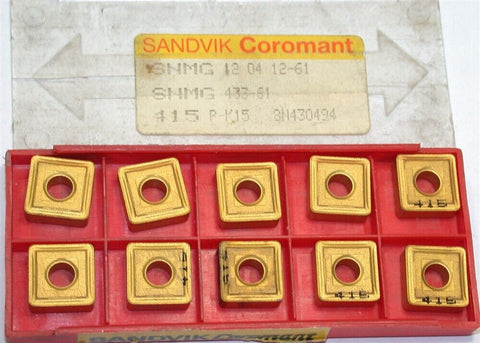 Lot of 10 Sandvik Indexable Turning Carbide TiN Coat Inserts SNMG 12 04 415