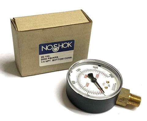 NoShok 25-100-2000 Pressure Gauge 2000 PSI 1/4" NPT Bottom Mount