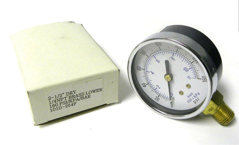 BRAND NEW 2-1/2" PRESSURE GAUGE 0-160 PSI / KPA / BAR 1/4" NPT