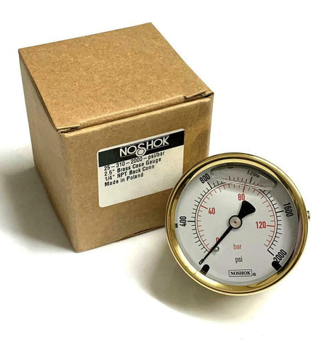 NoShok 25-310-2000 Liquid Filled Pressure Gauge 2000 PSI 1/4" NPT Back Mount