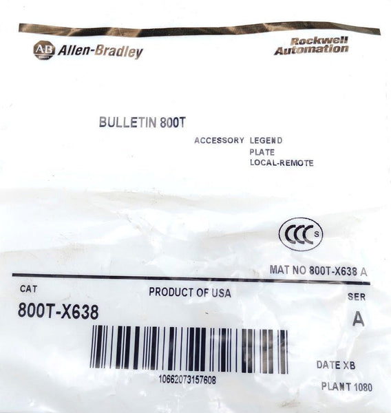 Allen-Bradley 800T-X638 Local-Remote Legend Plate Switch Accessory