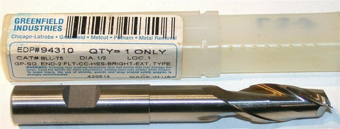 Up to 3 New Greenfield Putnam 1/2" Diameter 1/2 Shank 2 Flute HSS End Mill 94310