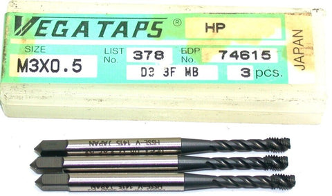 Lot of 3 New Vegataps M3 X 0.5 D3 3 Flute Metric Spiral Taps 74615