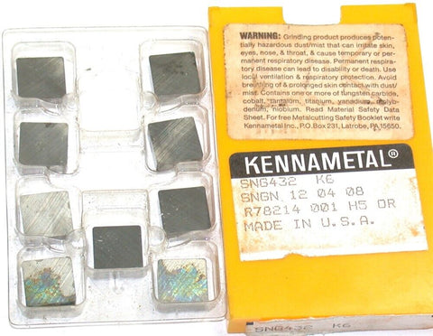 Lot of 9 New Kennametal Kendex Positive Carbide Turning Inserts SNG432 K6