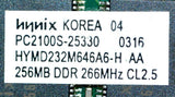 HYNIX PC2100S-25330 MEMORY RAM 256 MB DDR 266 MHZ