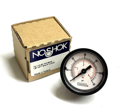 NoShok 15-110-60 Pressure Gauge 60 PSI 1/8" NPT Back Mount