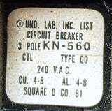 Square D QO340 3-Pole Circuit Breaker 40A 240VAC 3 PH 50/60HZ Plug-In Mount