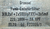 DROSSEL FUNK-ENTSTORFILTER F22005/1 LINE FILTER 220/380 VOLTS @ 2 AMPS