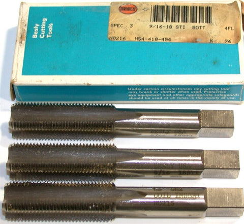 Lot of 3 New Besly 9/16-18 GH2 STI 4-Flute High Speed Steel Bottom Taps N0216