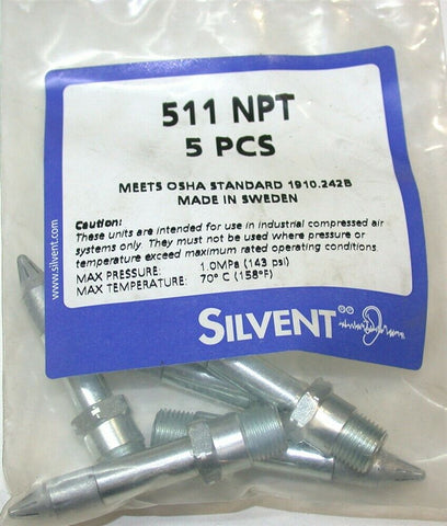 Lot of 5 New Silvent 1/8" Air Nozzles 511 NPT