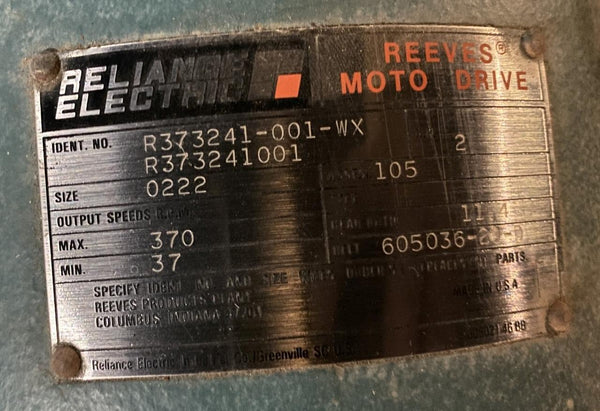 Reliance Reeves Moto Drive 2 HP Size 0222 Ratio 11.4 370 RPM 230/460V