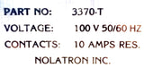 Nolatron 3370-T Anti-Tiedown Control Relay 115VAC 100V W/ Custom Connector RB08