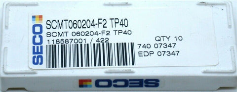 Lot of 10 New Seco Indexable Coated Carbide Turning Inserts SCMT060204-F2 TP40