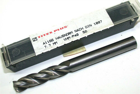 Up to 2 New Titex Plus 7.7mm 3-flute Solid Carbide Drills VHM-P40