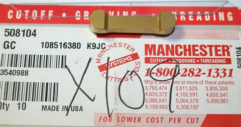 Lot of 10 New Manchester Grooving Carbide Inserts 508-104