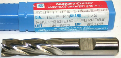 Niagara 12.5mm diameter 1/2" Shank 4 Flute HSS End Mill 85125 New