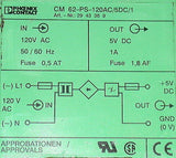 PHOENIX CONTACT POWER SUPPLY MODEL CM62-PS-120AC/5DC/1