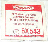 NEW DAYTON SOLENOID VALVE COIL 120 VAC MODEL 6X543