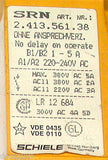 SRN SCHIELE TME DELAY RELAY  5 AMP 220-240 VAC MODEL  241356138